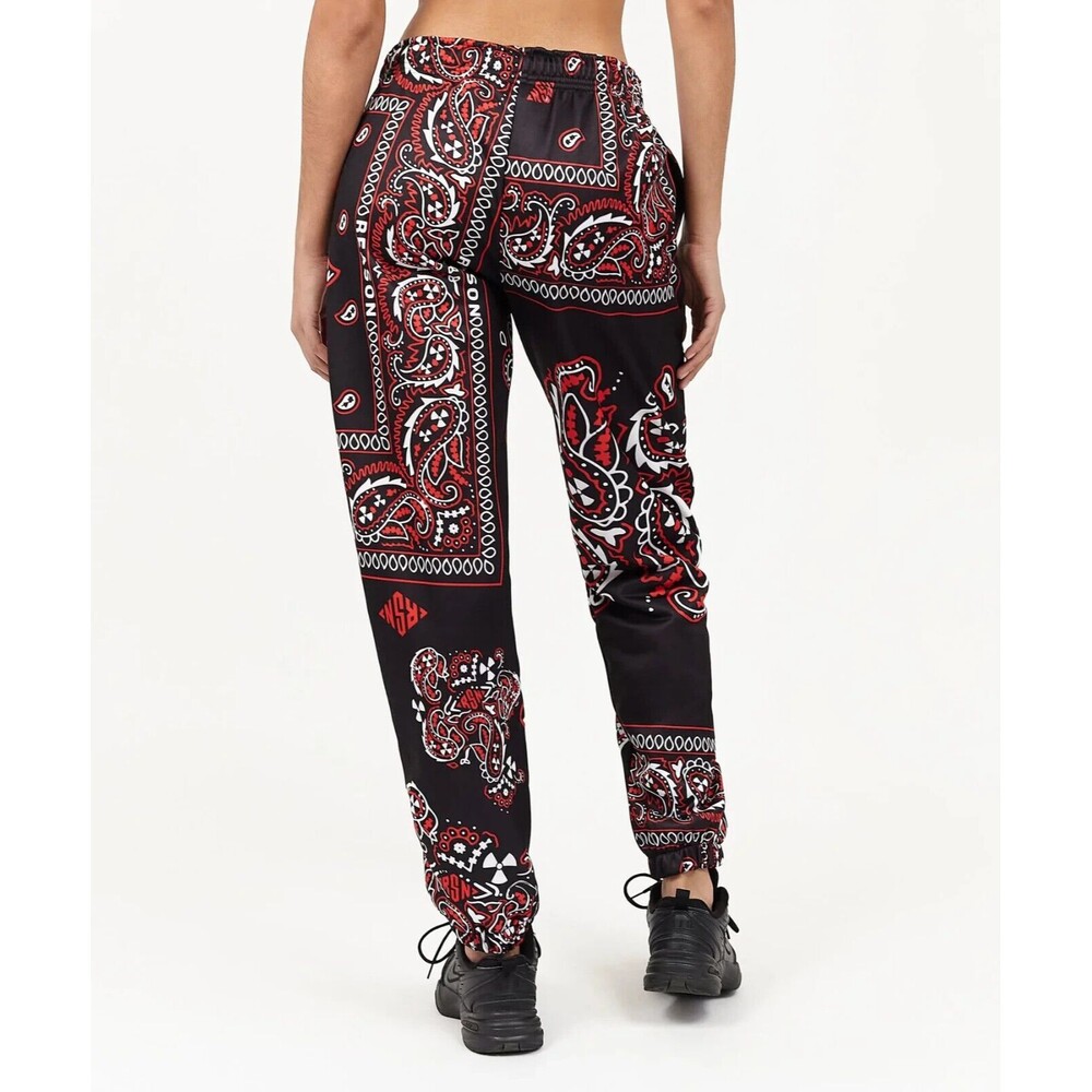Reason Joggers Women’s Large Black Red White Bandana Paisley Print Sweatpants - Picture 5 of 9